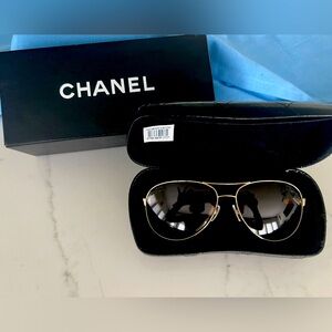 Chanel Aviator Sunglasses Brown w/ Gold